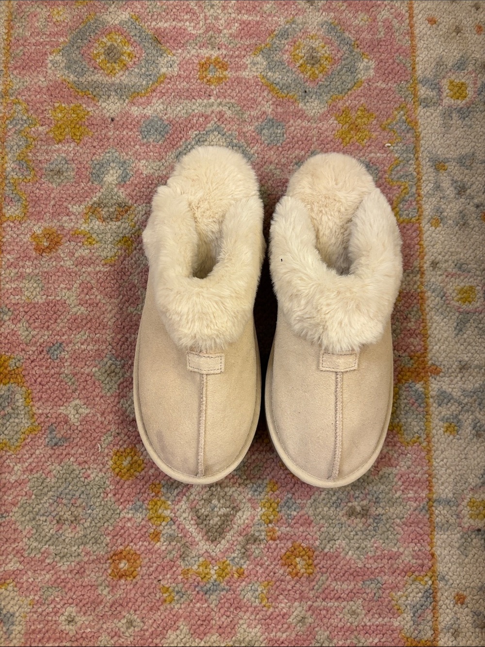 Women's Cream Faux-Shearling Slip-On Slippers